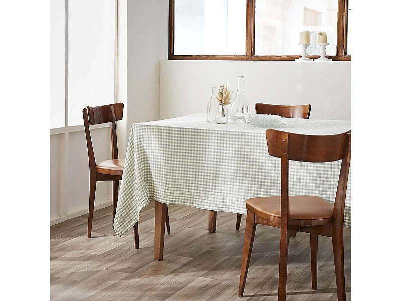 JOEL - Nappe Rectangulaire 150x350cm Gaze de Coton Vichy Coloris Eucalyptus