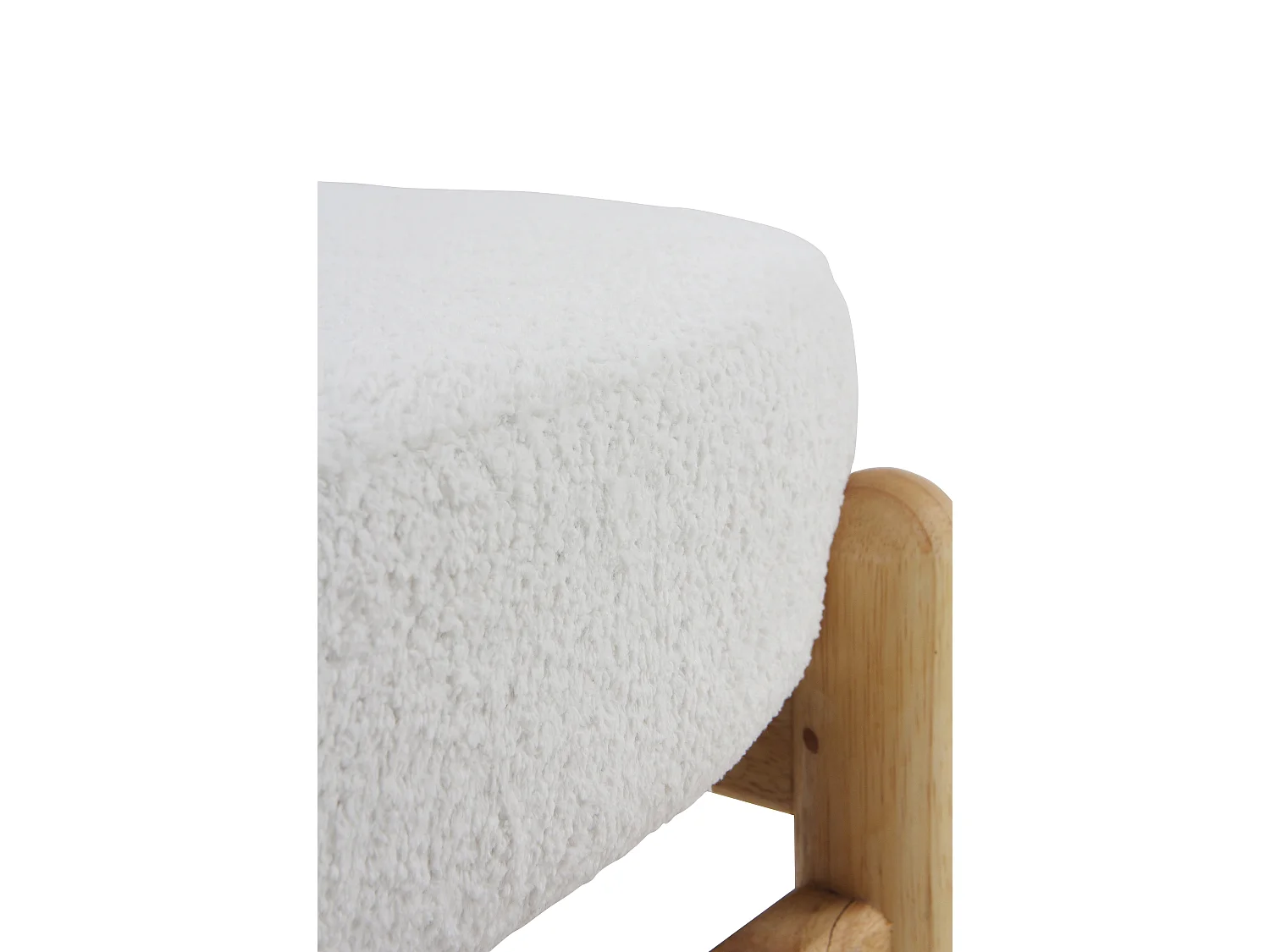 Banquette rembourrée en bouclé blanc avec structure et pieds en pin