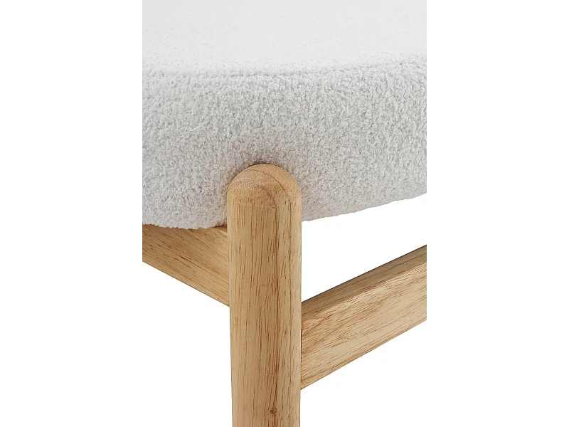 Banquette rembourrée en bouclé blanc avec structure et pieds en pin
