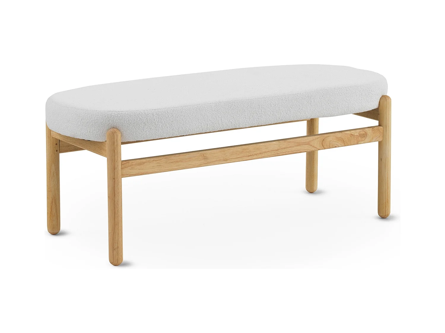 Banc tapissé en boucle blanche avec structure et pieds en pin