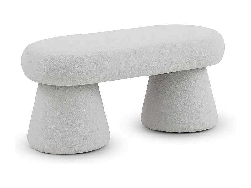 Gepolsterte Sitzbank mit Struktur und Beinen aus weißem Boucle