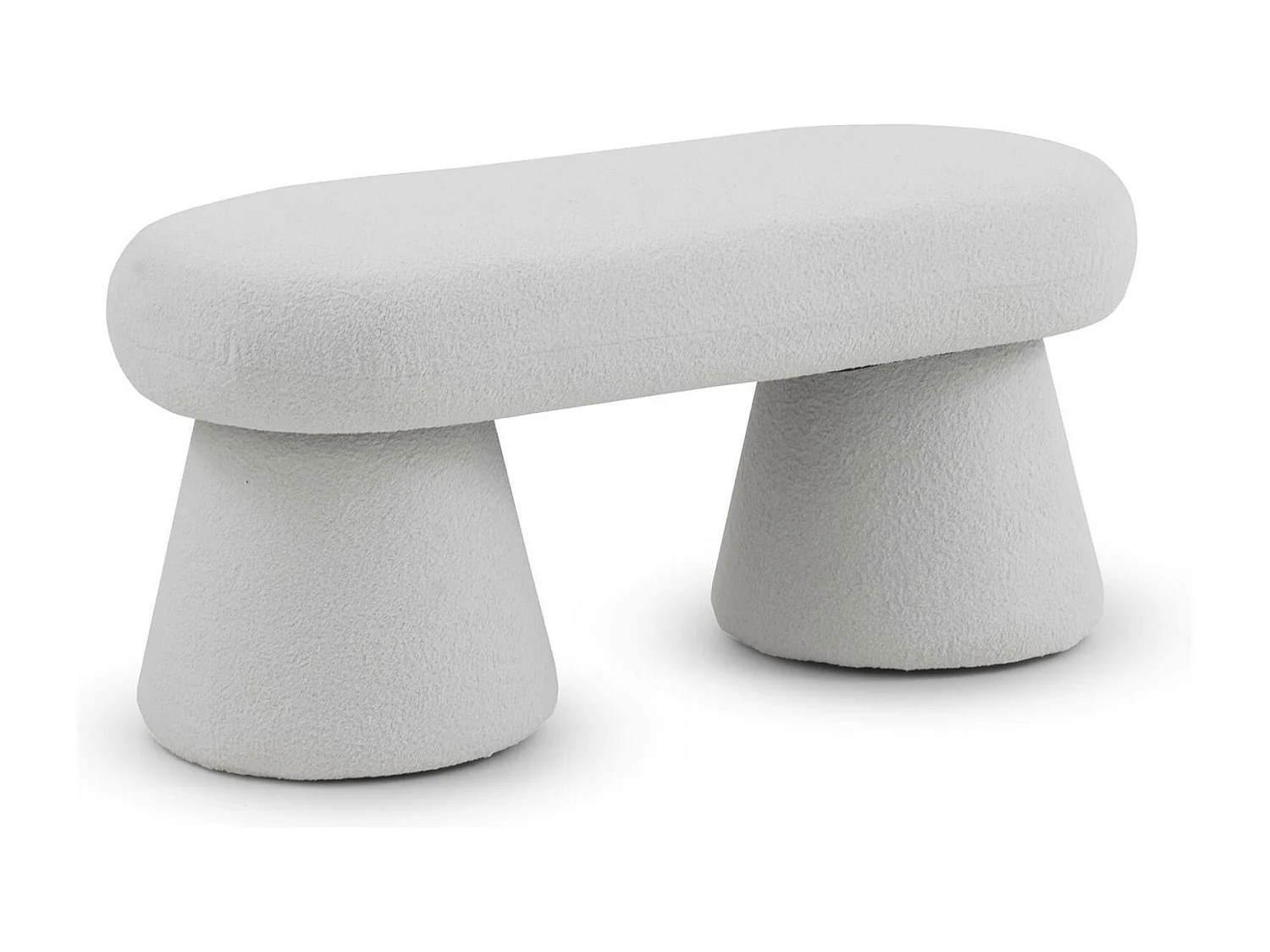 Gepolsterte Sitzbank mit Struktur und Beinen aus weißem Boucle