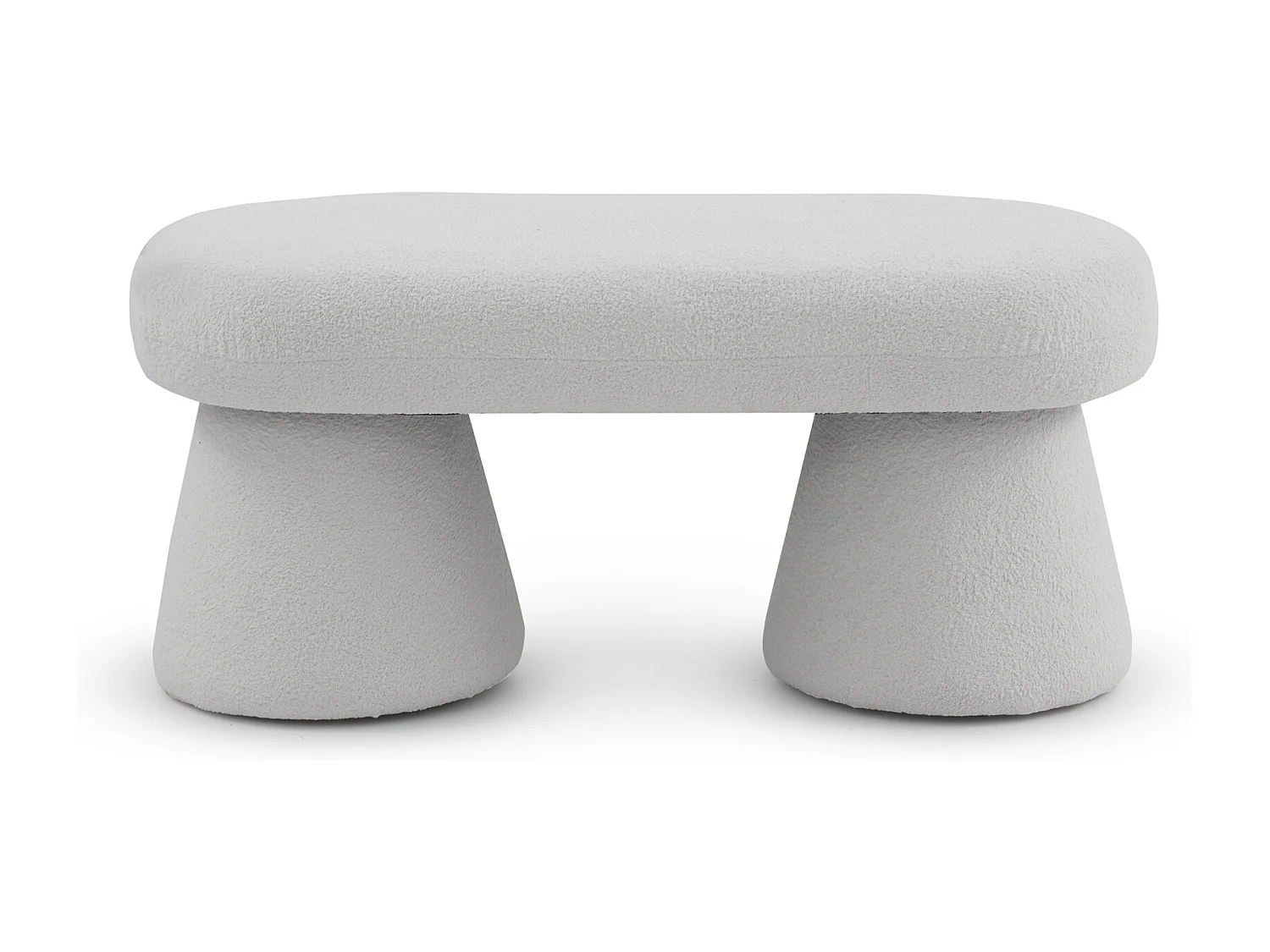 Gepolsterte Sitzbank mit Struktur und Beinen aus weißem Boucle