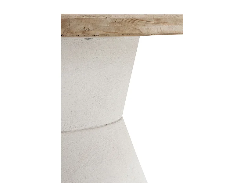 Mesa de comedor redonda en madera de abeto y base de poliresina blanca