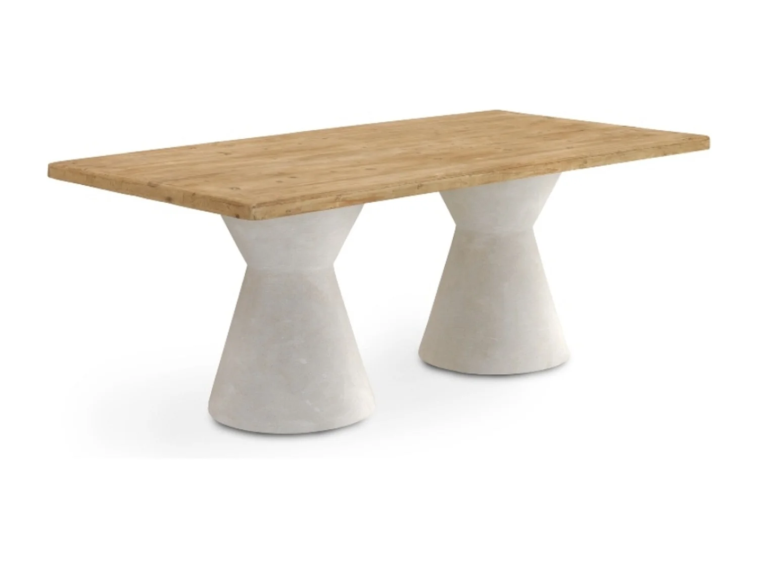 Mesa de jantar em madeira de abeto e base em poliresina branca