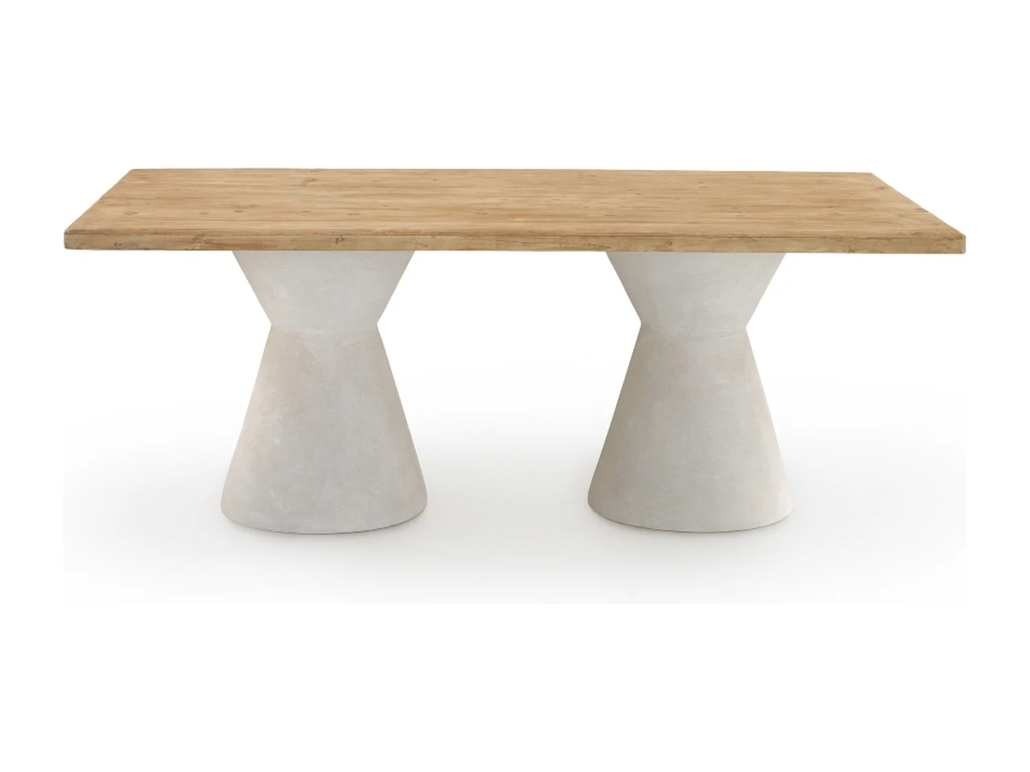 Mesa de jantar em madeira de abeto e base em poliresina branca