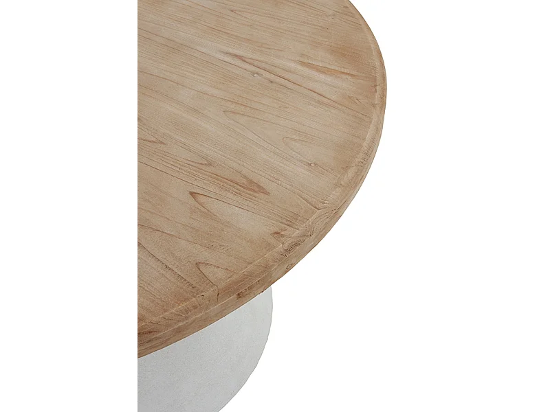 Table de salle à manger ronde en bois de sapin et piètement en polyrésine blanche