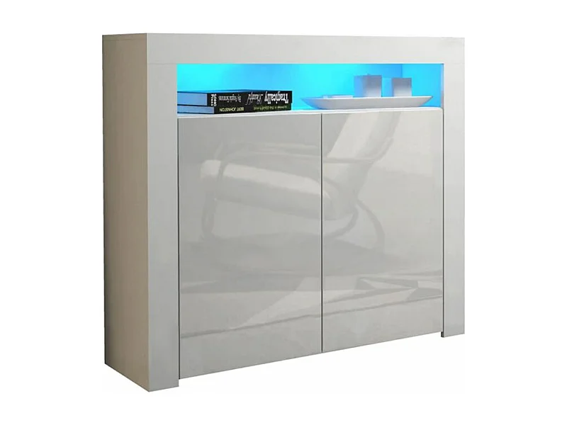 Buffet bahut brillant Blanc Spider illuminé LED 107 cm Caisson Blanc MAT