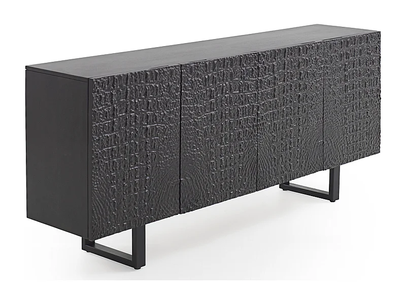 Credenza 4 ante legno di mango imitazione coccodrillo nero