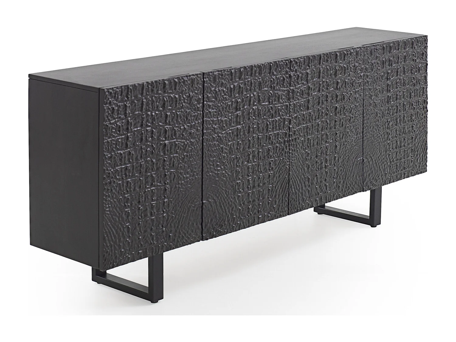 Credenza 4 ante legno di mango imitazione coccodrillo nero
