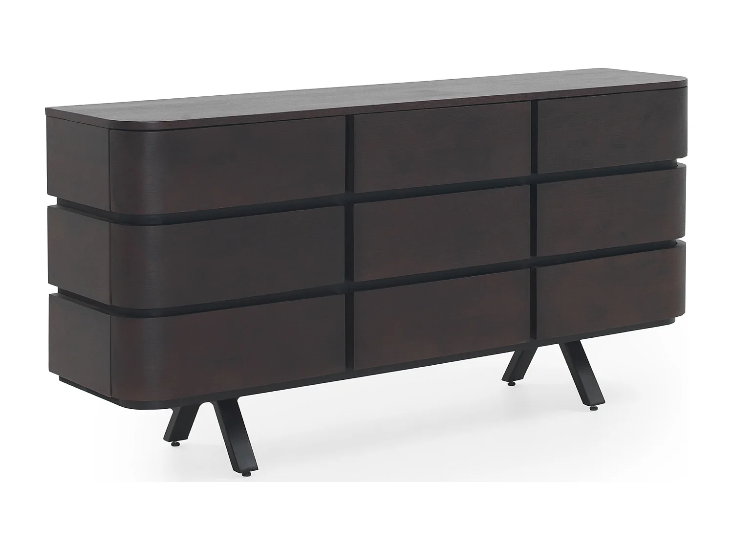 Credenza 9 cassetti impiallacciata wengue con gambe in metallo
