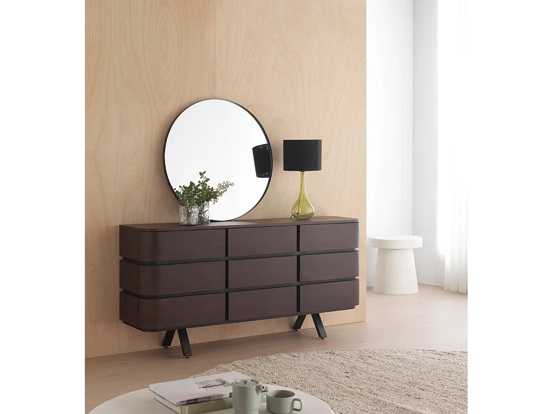 Credenza 9 cassetti impiallacciata wengue con gambe in metallo