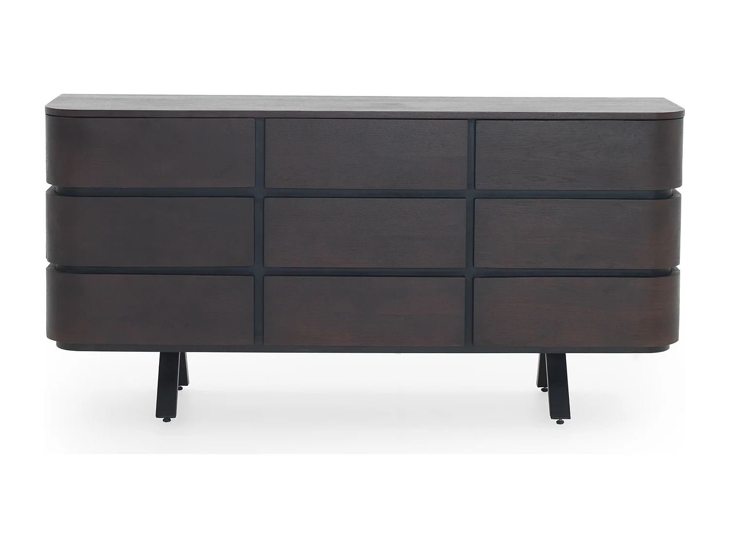 Credenza 9 cassetti impiallacciata wengue con gambe in metallo