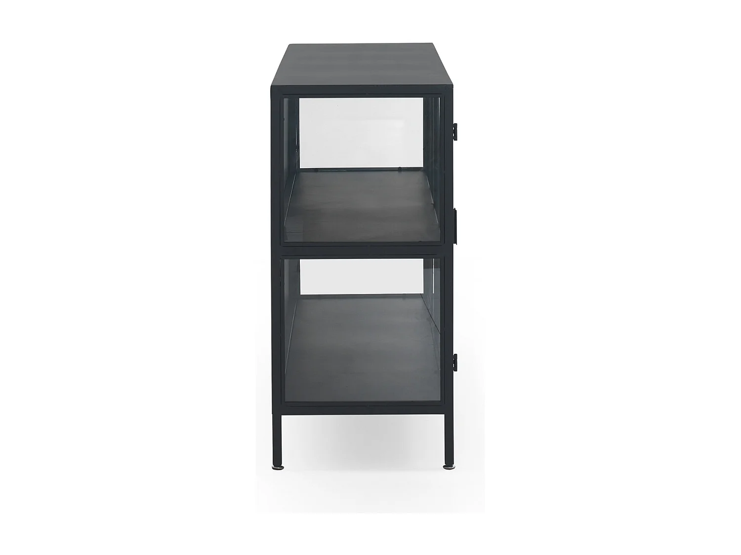 Credenza con ante e fianchi in vetro, struttura in metallo nero