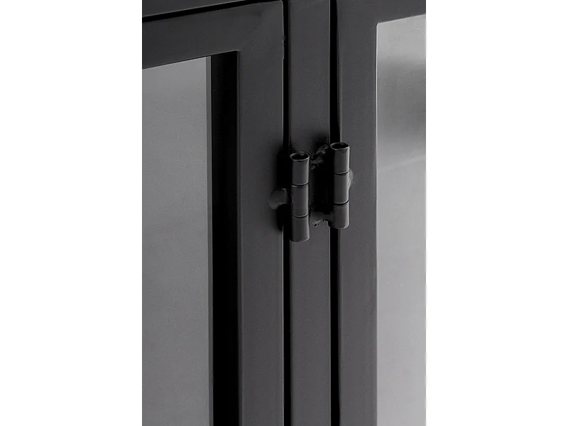 Credenza con ante e fianchi in vetro, struttura in metallo nero