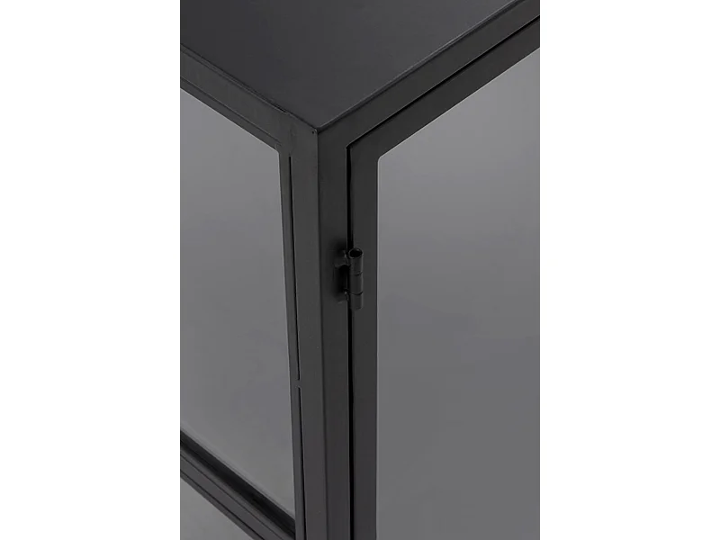 Credenza con ante e fianchi in vetro, struttura in metallo nero