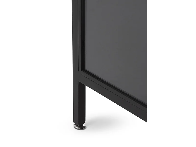 Credenza con ante e fianchi in vetro, struttura in metallo nero