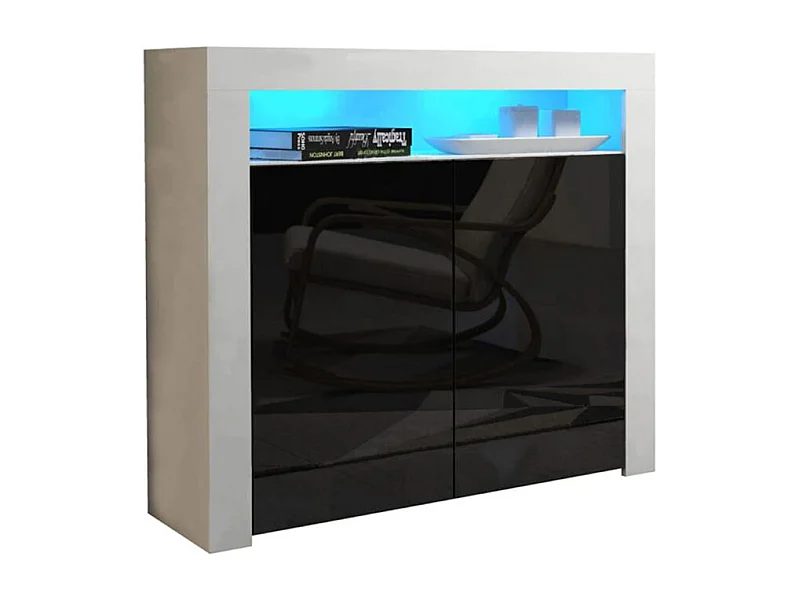 Buffet brillant noir Spider illuminé LED 107cm Caisson Blanc MAT