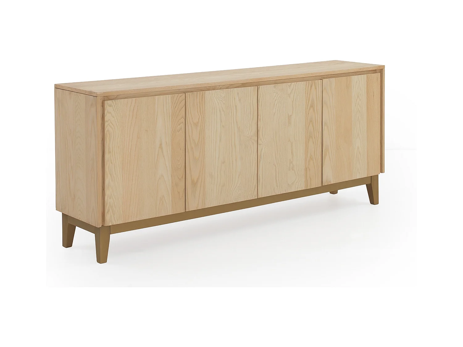 Buffet 4 portes plaqué frêne avec pieds en bois de manguier