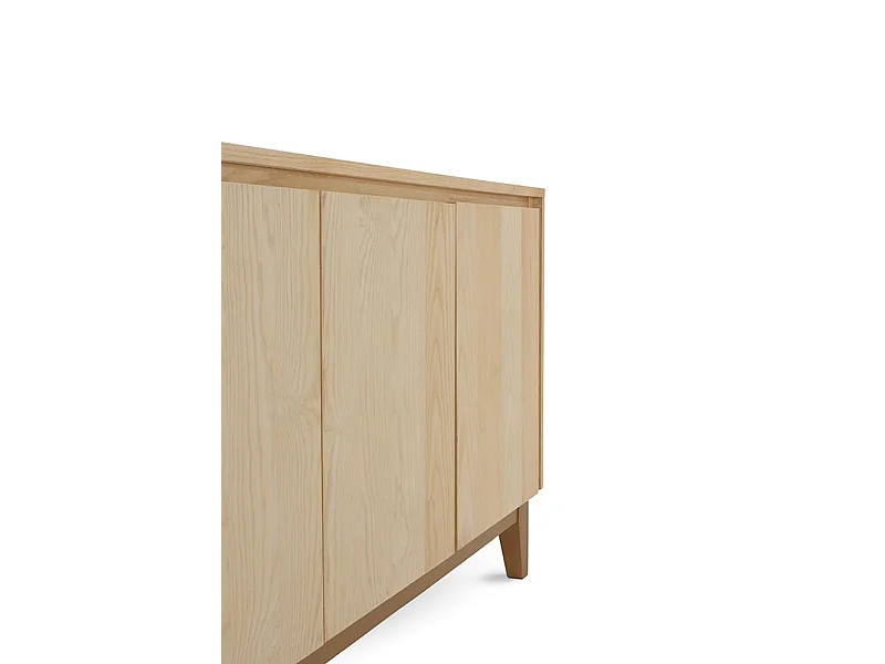 Buffet 4 portes plaqué frêne avec pieds en bois de manguier