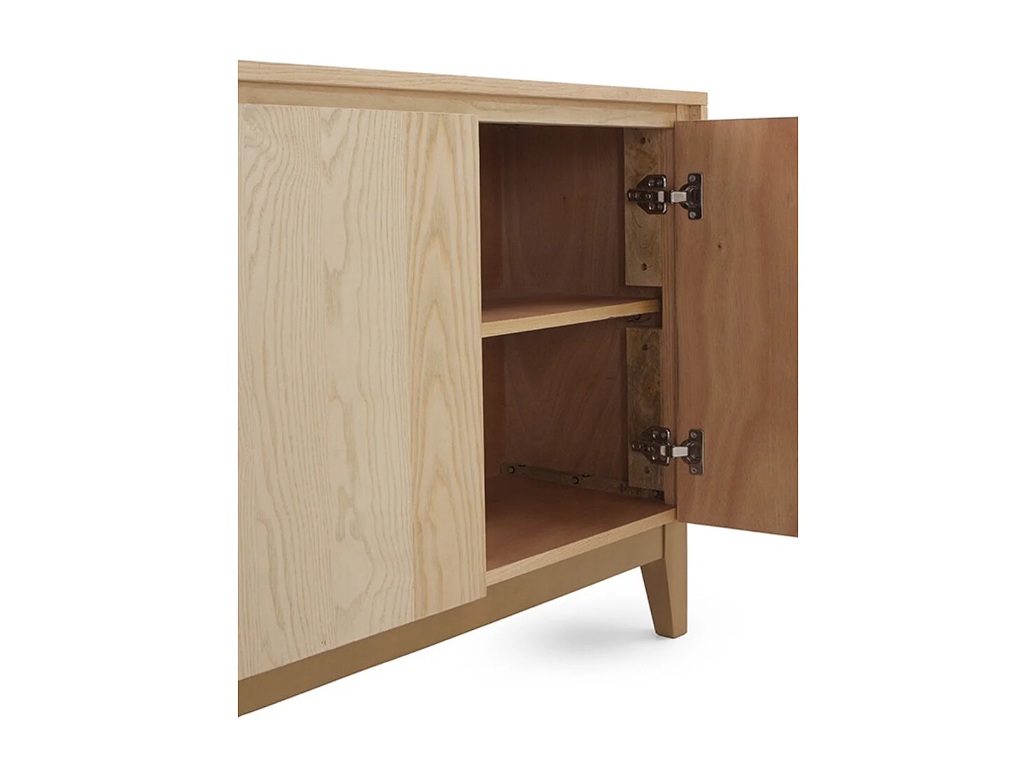 Buffet 4 portes plaqué frêne avec pieds en bois de manguier