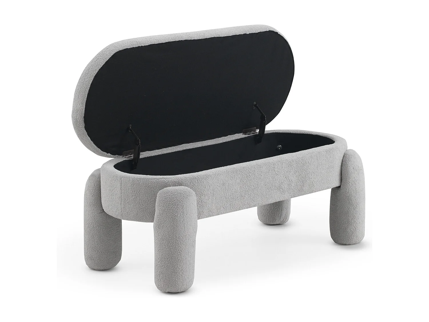 Tabouret-baul avec structure et pieds tapissés en boucle gris clair