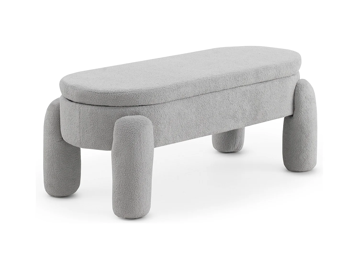 Hocker-Baul mit Struktur und Beinen gepolstert in hellgrauem Boucle