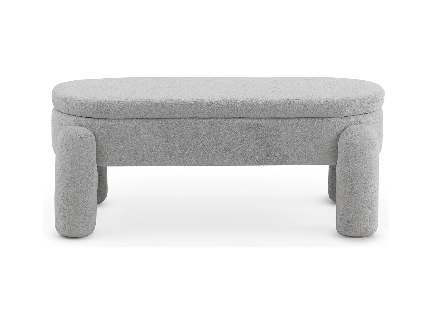 Hocker-Baul mit Struktur und Beinen gepolstert in hellgrauem Boucle