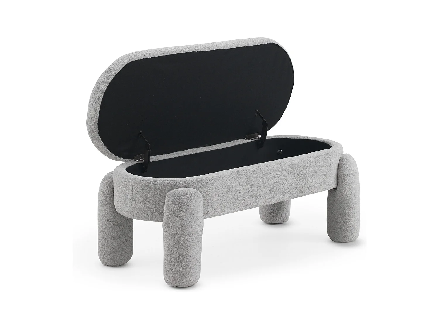 Hocker-Baul mit Struktur und Beinen gepolstert in hellgrauem Boucle