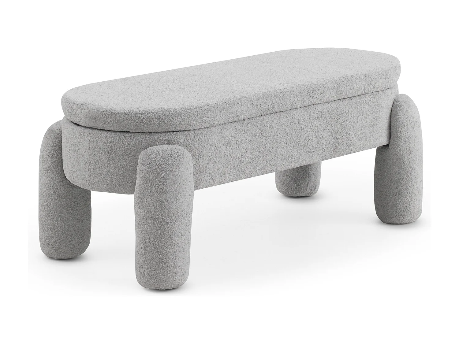 Hocker-Baul mit Struktur und Beinen gepolstert in hellgrauem Boucle