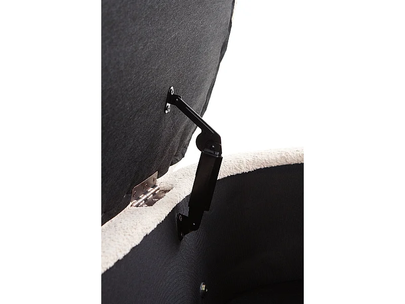 Banqueta-baul tapizada en boucle gris estructura y patas en pino natural