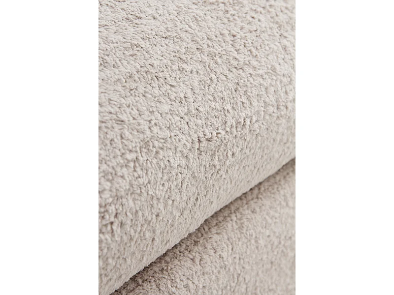 Banqueta-baul tapizada en boucle gris estructura y patas en pino natural