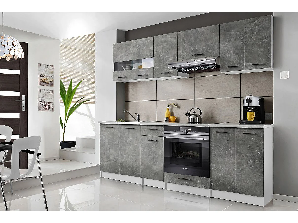 Cuisine Bigo 8 éléments - finition bas BETON haut BETON 240 cm