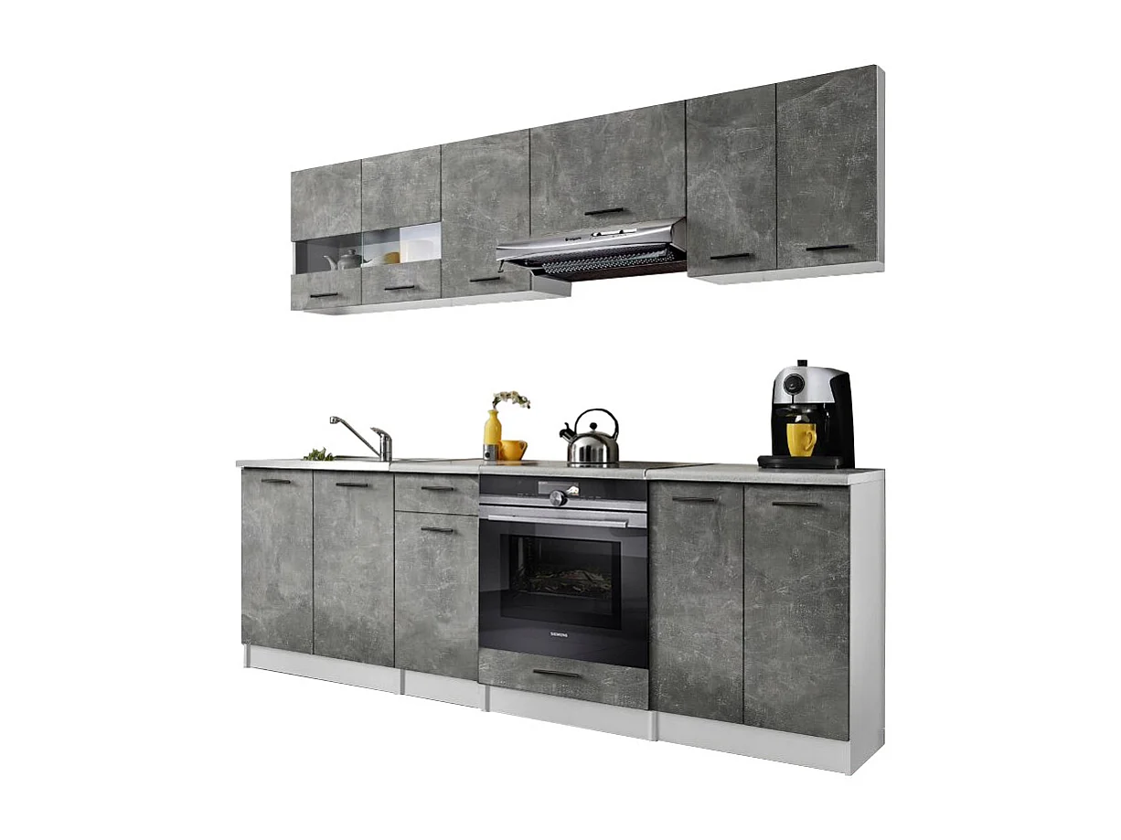 Cuisine Bigo 8 éléments - finition bas BETON haut BETON 240 cm