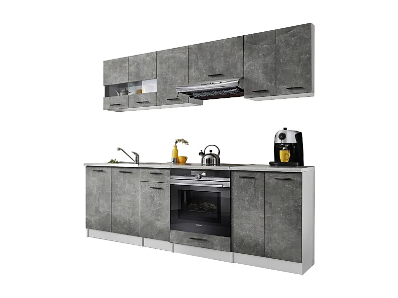 Cuisine Bigo 8 éléments - finition bas BETON haut BETON 240 cm