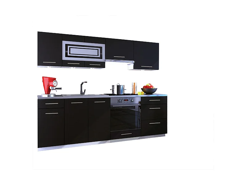 Cuisine GIOVANNA 8 éléments - noir mat 2m40 casserolier four encastrable