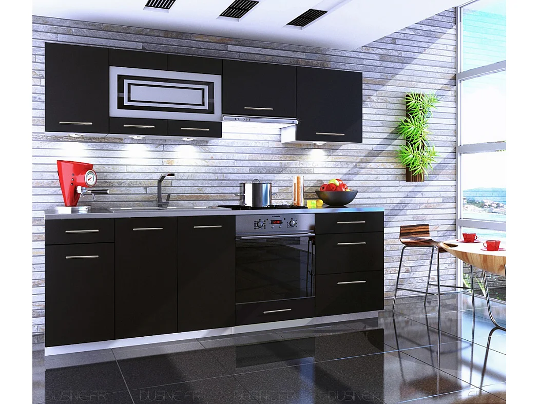 Cuisine GIOVANNA 8 éléments - noir mat 2m40 casserolier four encastrable