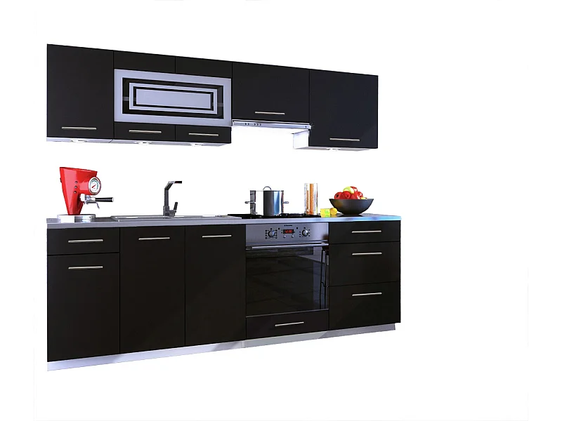 Cuisine GIOVANNA 8 éléments - noir mat 2m40 casserolier four encastrable