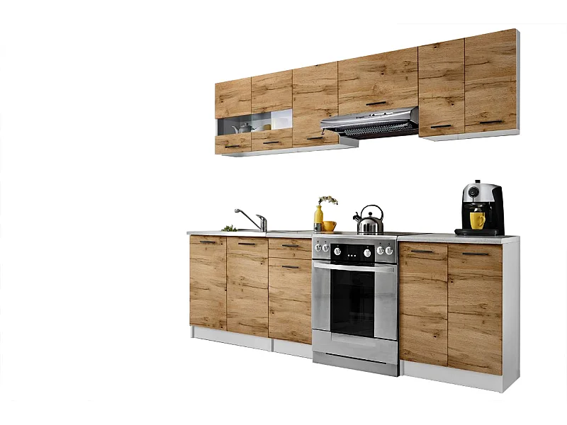 Cuisine Bigo 7 éléments - finition bas BOIS haut BOIS 240 cm