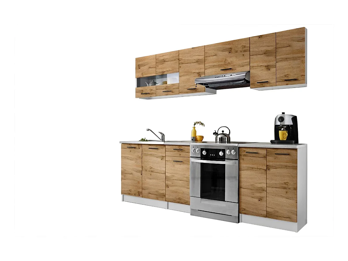 Cuisine Bigo 7 éléments - finition bas BOIS haut BOIS 240 cm