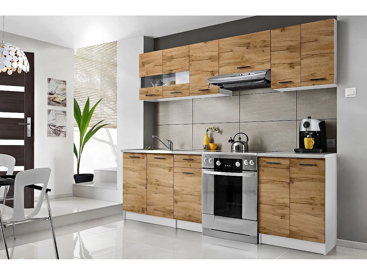 Cuisine Bigo 7 éléments - finition bas BOIS haut BOIS 240 cm