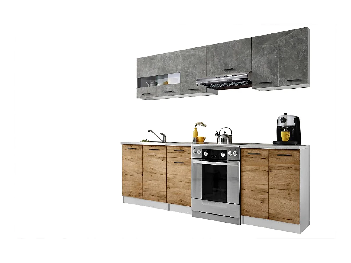 Cuisine Bigo 7 éléments - finition bas BOIS haut BETON 240 cm