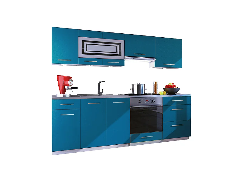 Cuisine GIOVANNA 8 éléments - turquoise mat 2m40 casserolier four encastrable