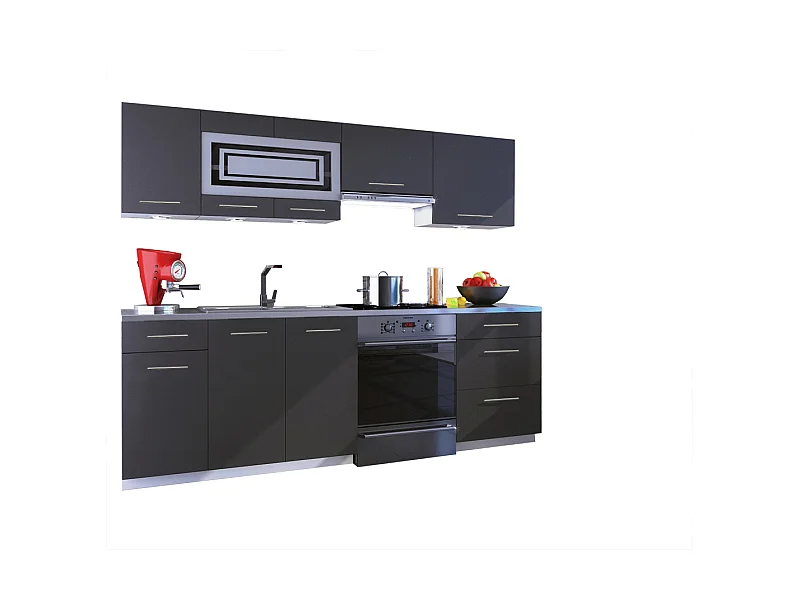 Cuisine GIOVANNA 7 éléments - graphite mat 2m40 - grand casserolier