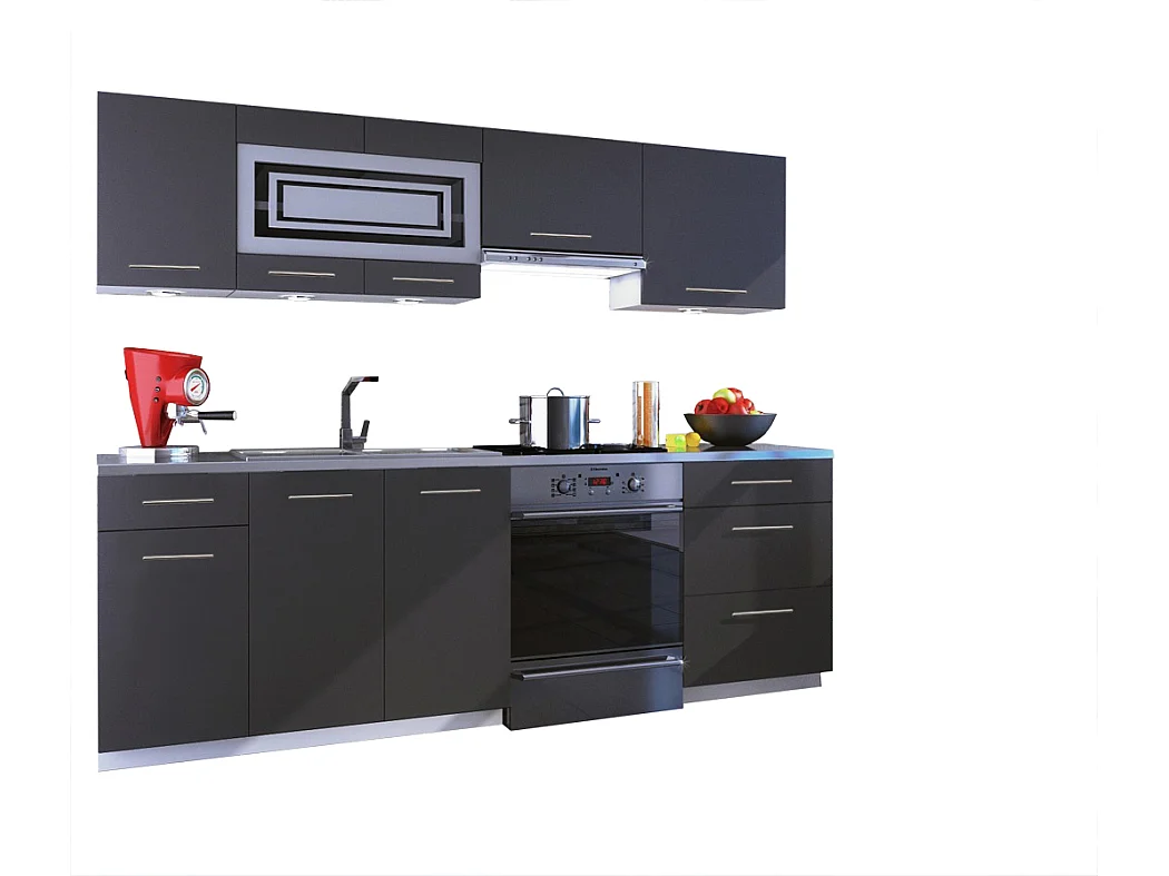Cuisine GIOVANNA 7 éléments - graphite mat 2m40 - grand casserolier