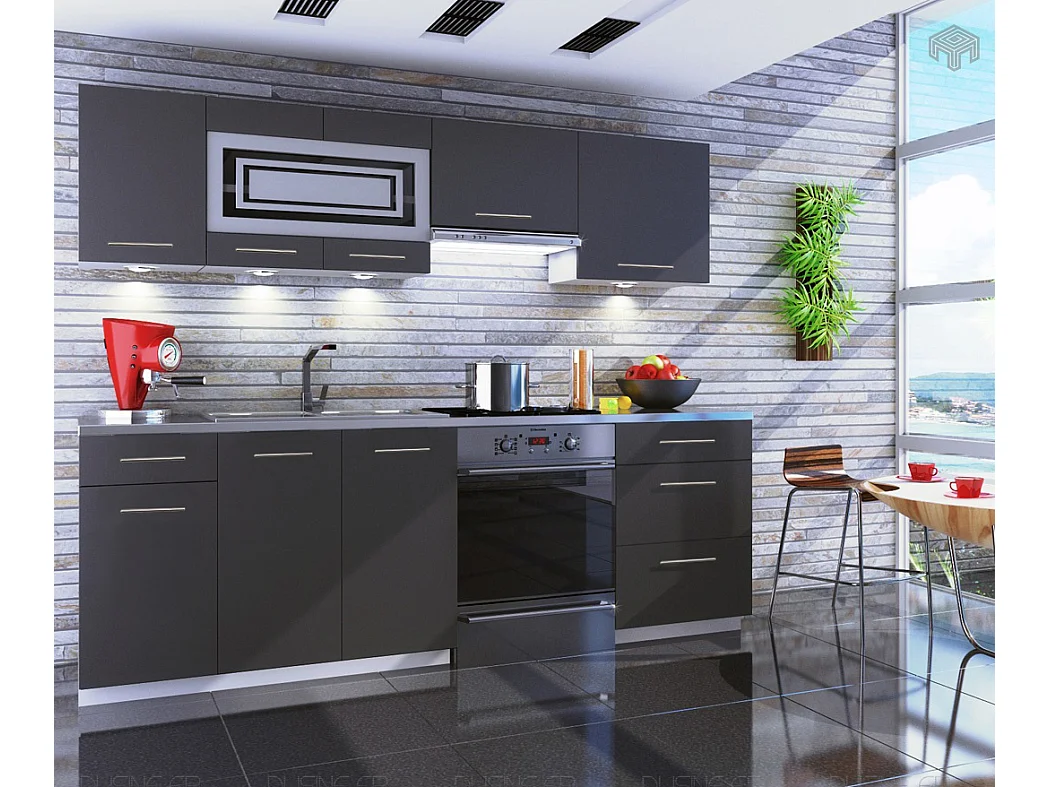 Cuisine GIOVANNA 7 éléments - graphite mat 2m40 - grand casserolier