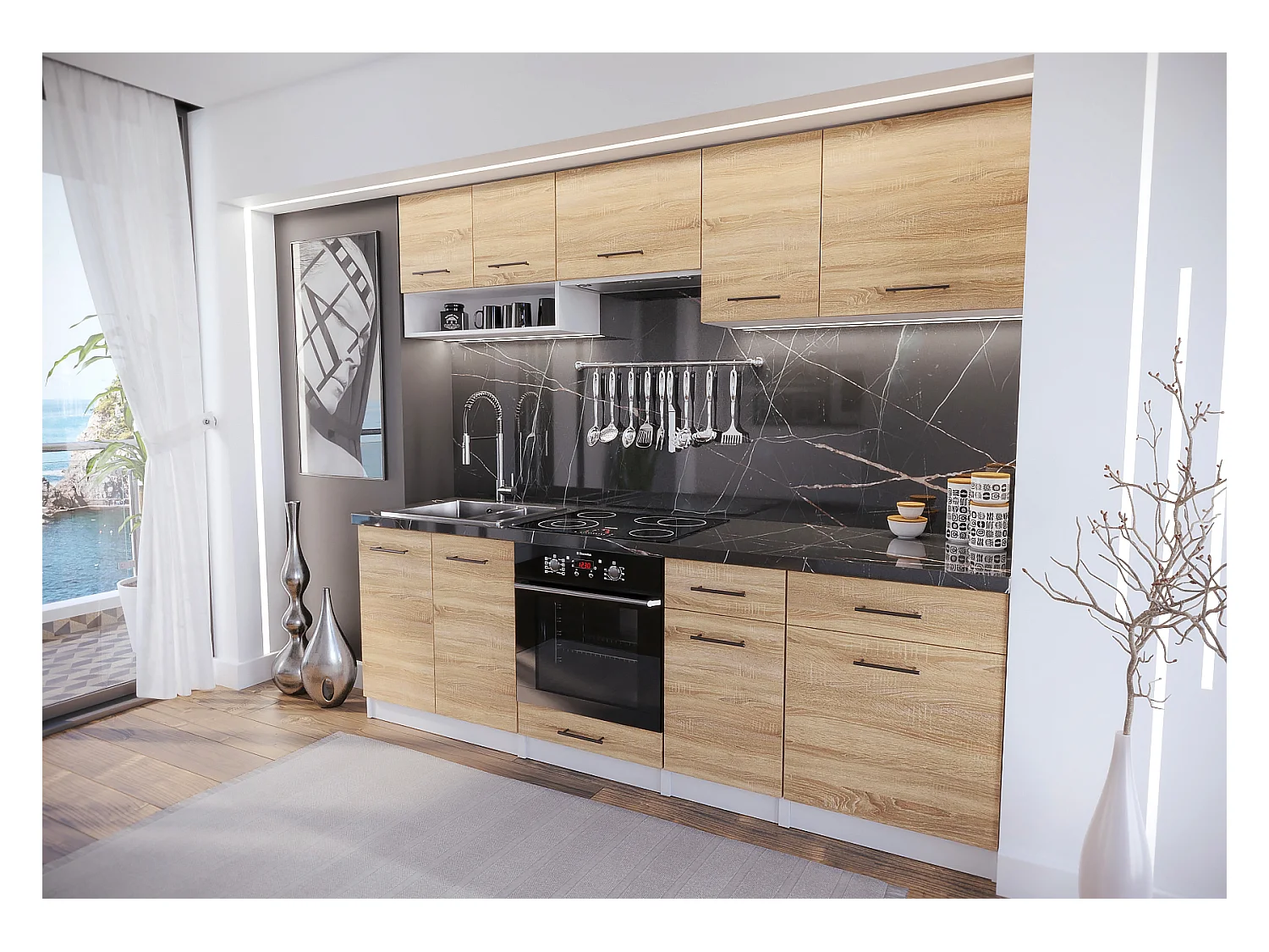 Cuisine Viki bois chêne vif 8 éléments 240 cm 18 mm