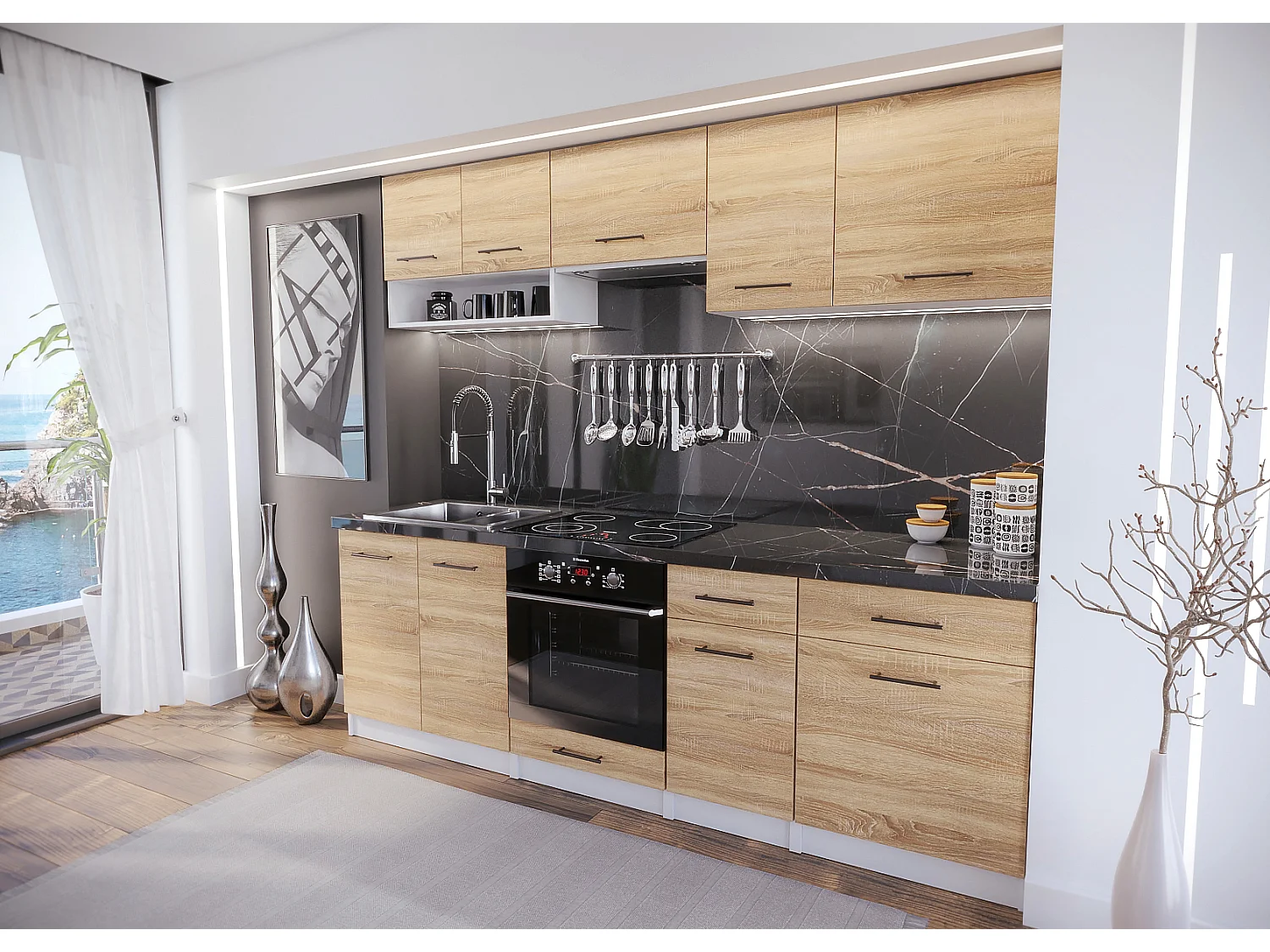 Cuisine Viki bois chêne vif 8 éléments 240 cm 18 mm