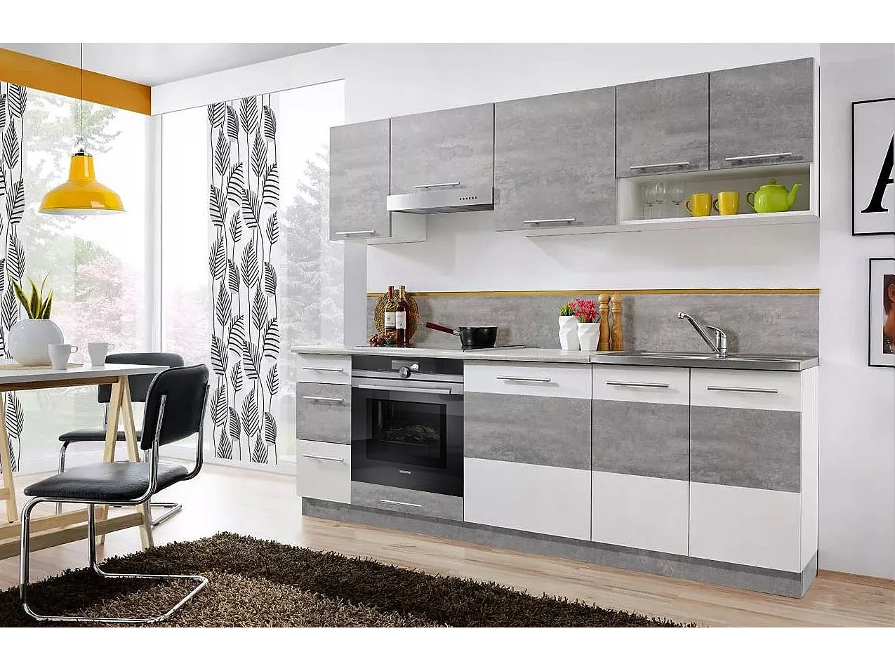 Cuisine LAX 8 éléments - BETON et blanc mat 240 cm