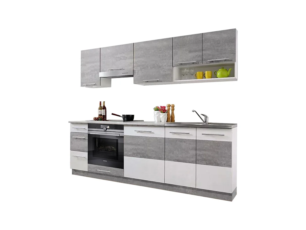 Cuisine LAX 8 éléments - BETON et blanc mat 240 cm